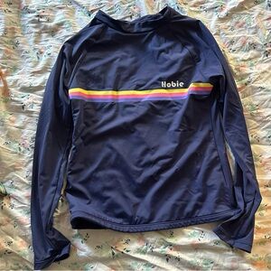 Hobie Girls Rainbow Stripe Long Sleeve Rash Guard - Navy - Size 14 (12)